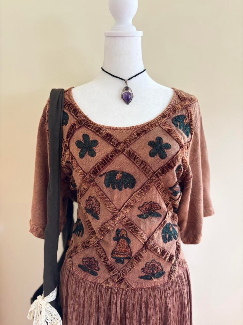 ❤️SOLD ON DEPOP❤️ Vintage 90s boho grunge embroidery babydoll maxi dress cottage - Picture 2 of 8